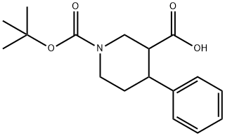 反式-N-BOC-4-苯基哌啶-3-甲酸 结构式