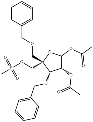 4-(甲基磺酰氧甲基)-1,2-O-二乙酰氧基-3,5-O-二苄基-ALPHA-D-赤式戊呋喃糖 结构式