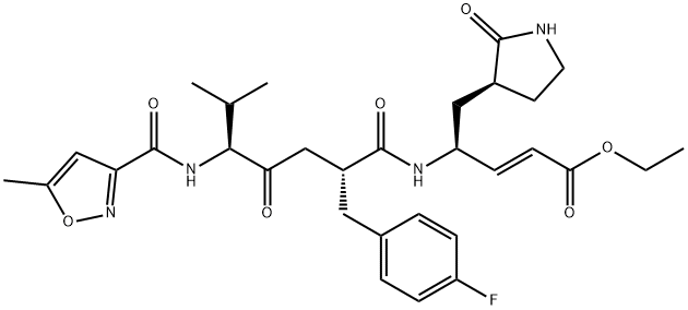 (2E,4S)-4-[(2R,5S)-2-(4-氟苄基)-6-甲基-5-(5-甲基异恶唑-3-基甲酰氨基)-4-氧代庚酰氨基]-5-[[(3S)-2-氧代-3-吡咯烷基]-2-戊烯酸乙酯 结构式