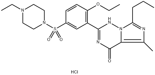 瓦地拉非盐酸盐（伐他那非盐酸盐、盐酸伐地那非、瓦地那非盐酸盐、艾力达、2-[2-乙氧基-5-(4-乙基哌嗪-1-基)磺酰苯基]-5-甲基-7-丙基-1H-咪唑并[5,1-f][1,2,4]三嗪-4-酮盐酸盐）