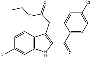 ETHYL 6-CHLORO-2-(4-CHLOROBENZOYL)INDOL-3-ACETIC ACID 结构式