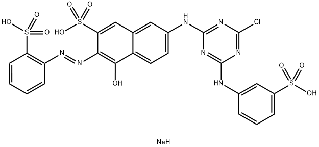 7-[[4-氯-6-[(3-磺基苯基)氨基]-1,3,5-三嗪-2-基]氨基]-4-羟基-3-[(2-磺基苯基)偶氮]-2-萘磺酸三钠盐 结构式