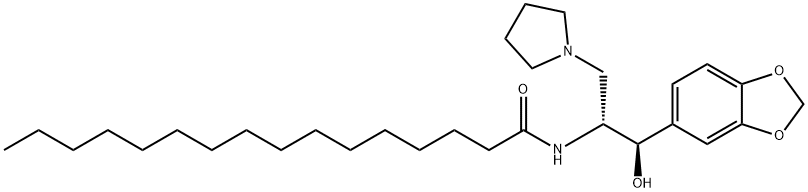 Hexadecanamide, N-[(1R,2R)-2-(1,3-benzodioxol-5-yl)-2-hydroxy-1-(1-pyrrolidinylmethyl)ethyl]- 结构式