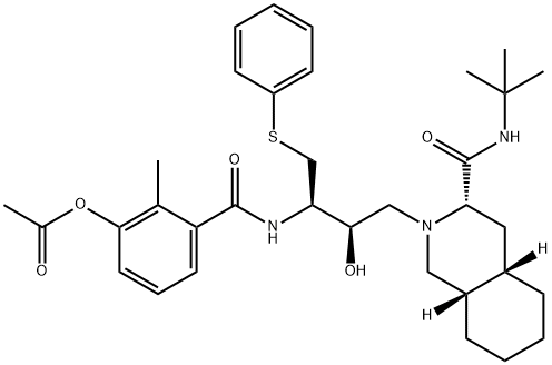 3-(((2R,3R)-4-((3S,4aS,8aS)-3-(tert-butylcarbaMoyl)octahydroisoquinolin-2(1H)-yl)-3-hydroxy-1-(phenylthio)butan-2-yl)carbaMoyl)-2-Methylphenyl acetate 结构式