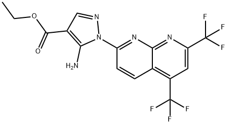 1H-Pyrazole-4-carboxylicacid,5-amino-1-[5,7-bis(trifluoromethyl)-1,8-naphthyridin-2-yl]-,ethylester(9CI) 结构式