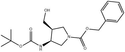 (3S,4S)-3-((叔丁氧基羰基)氨基)-4-(羟甲基)吡咯烷-1-羧酸苄酯 结构式