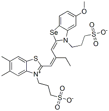 hydrogen-2-[2-[[5-methoxy-3-(3-sulphonatopropyl)-3H-benzoselenazol-2-ylidene]methyl]but-1-enyl]-5,6-dimethyl-3-(3-sulphonatopropyl)benzothiazolium  结构式