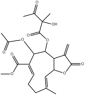 5-Acetoxy-2,3,3a,4,5,8,9,11a-octahydro-4-(2-hydroxy-2-methyl-1,3-dioxobutoxy)-10-methyl-3-methylene-2-oxocyclodeca[b]furan-6-carboxylic acid methyl ester 结构式