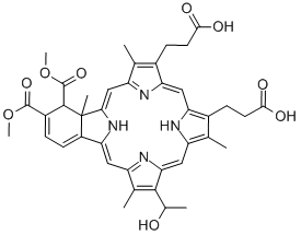 23H,25H-Benzo[b]porphine-9,13-dipropanoic acid, 4,4a-dihydro-18-(1-hydroxyethyl)-3,4-bis(methoxycarbonyl)-4a,8,14,19-tetramethyl- 结构式