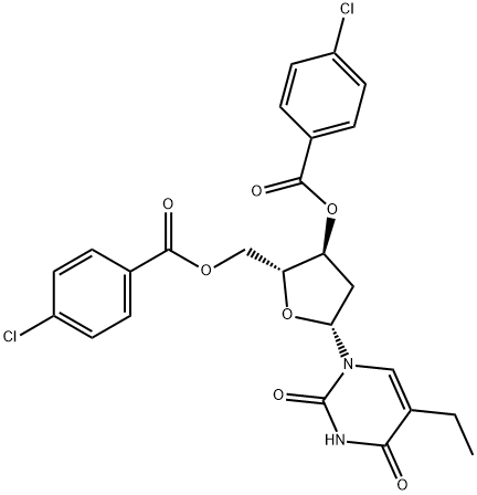 3',5'-二-O-(4-氯苯甲酰基)-2'-脱氧-5-乙基尿苷 结构式