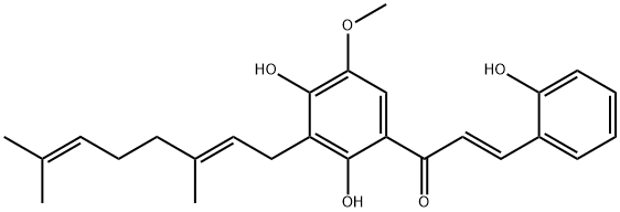 (E)-1-[3-[(E)-3,7-Dimethyl-2,6-octadienyl]-2,4-dihydroxy-5-methoxyphenyl]-3-(2-hydroxyphenyl)-2-propen-1-one 结构式