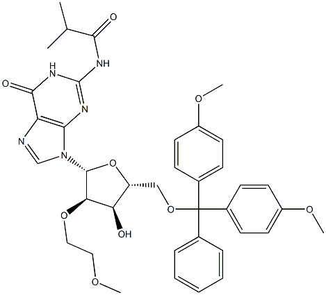 5'-O-[二(4-甲氧基苯基)苯基甲基]-2'-O-(2-甲氧基乙基)-N-(2-甲基-1-氧代丙基)鸟苷 结构式