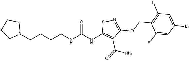 3-[(4-溴-2,6-二氟苄基)氧基]-5-[3-[4-(吡咯烷-1-基)丁基]脲基]异噻唑-4-甲酰胺 结构式