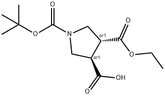 REL-(3S,4S)-1-(叔丁氧基羰基)-4-(乙氧羰基)吡咯烷-3-羧酸 结构式