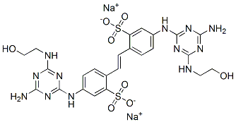 disodium 4,4'-bis[[4-amino-6-[(2-hydroxyethyl)amino]-1,3,5-triazin-2-yl]amino]stilbene-2,2'-disulphonate  结构式