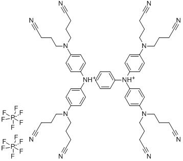 N,N,N'',N''-TETRAKIS[4-BIS(3-CYANOPROPYL)AMINOPHENYL]-P-PHENYLENEDIAMINIUM DIHEXAFLUOROPHOSPHATE 结构式