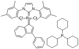 三环己基磷并[1,3-双(2,4,6-三甲基苯基)咪唑-2-基][3-苯基-1H-茚-1-YLIDENE]二氯化钌 结构式