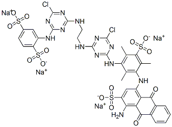 p-Benzenedisulfonic acid, 2-[[4-[[2-[[4-[3-[(4-amino-3-sulfo-1-anthraquinonyl)amino]-2,4,6-trimethyl-5-sulfoanilino]-6-chloro-s-triazin-2-yl]amino]ethyl]amino]-6-chloro-s-triazin-2-yl]amino]-, tetrasodium salt 结构式
