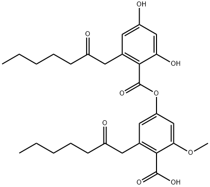 2-Methoxy-4-[2-(2-oxoheptyl)-4,6-dihydroxybenzoyloxy]-6-(2-oxoheptyl)benzoic acid 结构式