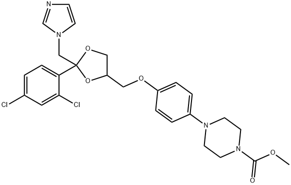 4-(4-[(R)-2-(2,4-DICHLORO-PHENYL)-2-IMIDAZOL-1-YLMETHYL-[1,3]DIOXOLAN-4-YLMETHOXY]-PHENYL)-PIPERAZINE-1-CARBOXYLIC ACID METHYL ESTER 结构式