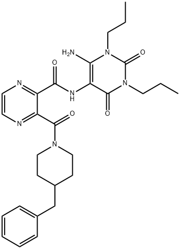 Pyrazinecarboxamide,  N-(6-amino-1,2,3,4-tetrahydro-2,4-dioxo-1,3-dipropyl-5-pyrimidinyl)-3-[[4-(phenylmethyl)-1-piperidinyl]carbonyl]-  (9CI) 结构式