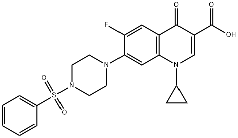 3-Quinolinecarboxylic acid, 1-cyclopropyl-6-fluoro-1,4-dihydro-4-oxo-7-[4-(phenylsulfonyl)-1-piperazinyl]- 结构式