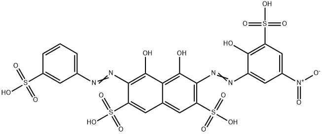 2-(苯磺酸偶氮)-7-(2-羟基-3-磺酸基-5-硝基苯偶氮)变色酸 结构式