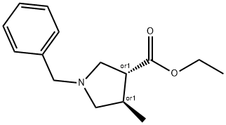 (3R,4R)-乙基1-苄基-4-甲基吡咯烷-3-羧酸 结构式