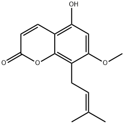 5-Hydroxy-7-methoxy-8-(3-methyl-2-butenyl)-2H-1-benzopyran-2-one 结构式