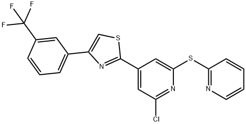 2-[2-CHLORO-6-(2-PYRIDYLTHIO)-4-PYRIDYL]-4-[3-(TRIFLUOROMETHYL)PHENYL]-1,3-THIAZOLE 结构式
