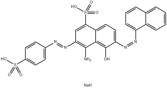 (6Z)-4-amino-6-(naphthalen-1-ylhydrazinylidene)-5-oxo-3-(4-sulfophenyl)diazenyl-naphthalene-1-sulfonic acid 结构式