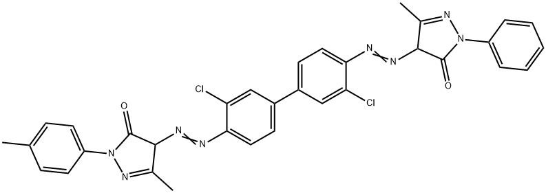 4-[[3,3'-dichloro-4'-[[4,5-dihydro-3-methyl-5-oxo-1-(p-tolyl)-1H-pyrazol-4-yl]azo][1,1'-biphenyl]-4-yl]azo]-2,4-dihydro-5-methyl-2-phenyl-3H-pyrazol-3-one 结构式