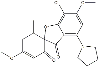 7-Chloro-4',6-dimethoxy-6'-methyl-4-(1-pyrrolidinyl)spiro[benzofuran-2(3H),1'-[3]cyclohexene]-2',3-dione 结构式