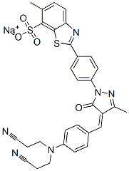 sodium 2-[4-[4-[4-[bis(2-cyanoethyl)amino]benzylidene]-4,5-dihydro-3-methyl-5-oxo-1H-pyrazol-1-yl]phenyl]-6-methylbenzothiazole-7-sulphonate] 结构式