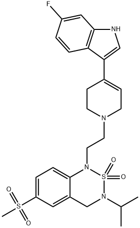 1-(2-[4-(6-FLUORO-1H-INDOL-3-YL)-3,6-DIHYDRO-2H-PYRIDIN-1-YL]-ETHYL)-3-ISOPROPYL-6-METHANESULFONYL-3,4-DIHYDRO-1H-BENZO[1,2,6]THIADIAZINE 2,2-DIOXIDE 结构式