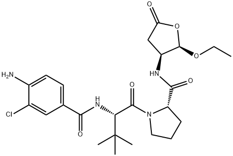 N-(4-氨基-3-氯苯甲酰基)-3-甲基-L-缬氨酰-N-[(2R,3S)-2-乙氧基四氢-5-氧代-3-呋喃基]-L-脯氨酰胺 结构式