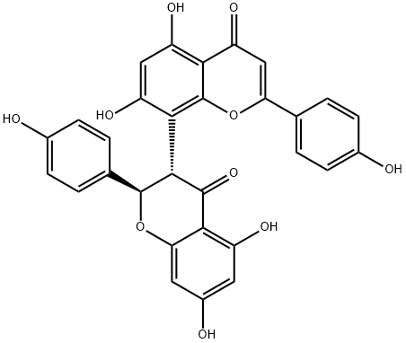 8-[(2S,3R)-5,7-dihydroxy-2-(4-hydroxyphenyl)-4-oxo-chroman-3-yl]-5,7-dihydroxy-2-(4-hydroxyphenyl)chromen-4-one 结构式