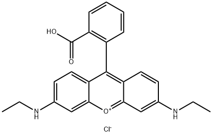 9-(2-CARBOXYPHENYL)-3,6-BIS(ETHYLAMINO)XANTHYLIUM CHLORIDE 结构式