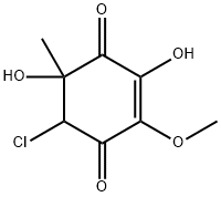 (-)-6-Chloro-3,5-dihydroxy-2-methoxy-5-methyl-2-cyclohexene-1,4-dione 结构式