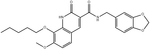 N-(1,3-苯并二氧戊环-5-基甲基)-1,2-二氢-7-甲氧基-2-氧代-8-(戊氧基)-3-喹啉甲酰胺 结构式