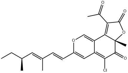 (S)-9-Acetyl-5-chloro-3-[(S,2E,4E)-3,5-dimethyl-1,3-heptadienyl]-6a-methyl-6H-furo[2,3-h][2]benzopyran-6,8(6aH)-dione 结构式