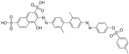 3-[[2,2'-dimethyl-4'-[[4-[[(p-tolyl)sulphonyl]oxy]phenyl]azo][1,1'-biphenyl]-4-yl]azo]-4-hydroxynaphthalene-2,7-disulphonic acid 结构式