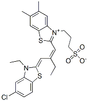 2-[2-[(5-chloro-3-ethyl-3H-benzothiazol-2-ylidene)methyl]but-1-enyl]-5,6-dimethyl-3-(3-sulphonatopropyl)benzothiazolium 结构式