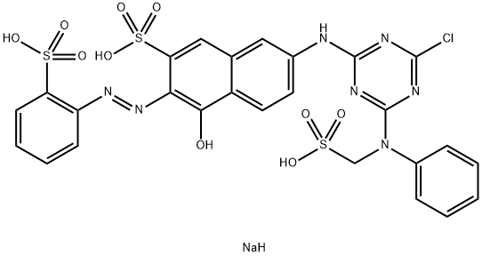 trisodium 7-[[4-chloro-6-[N-(sulphonatomethyl)anilino]-1,3,5-triazin-2-yl]amino]-4-hydroxy-3-[(o-sulphonatophenyl)azo]naphthalene-2-sulphonate  结构式