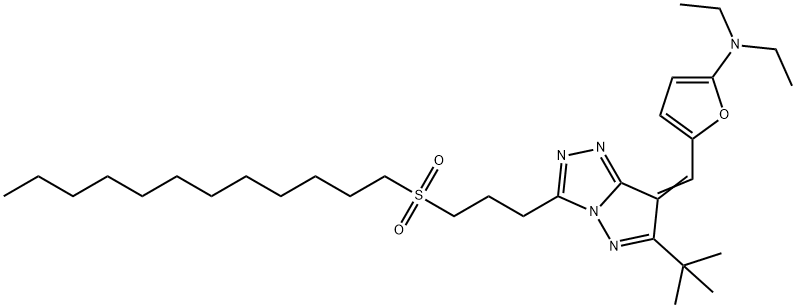 2-Furanamine,  5-[[6-(1,1-dimethylethyl)-3-[3-(dodecylsulfonyl)propyl]-7H-pyrazolo[5,1-c]-1,2,4-triazol-7-ylidene]methyl]-N,N-diethyl- 结构式