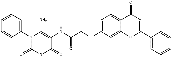 Acetamide,  N-(6-amino-1,2,3,4-tetrahydro-3-methyl-2,4-dioxo-1-phenyl-5-pyrimidinyl)-2-[(4-oxo-2-phenyl-4H-1-benzopyran-7-yl)oxy]- 结构式