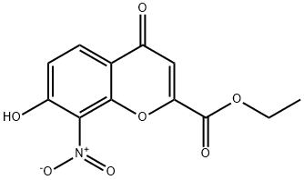 4H-1-Benzopyran-2-carboxylic acid, 7-hydroxy-8-nitro-4-oxo-, ethyl est er 结构式