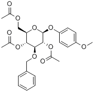 4-甲氧苯基-2,4,6-三-O-乙酰基-3-O-苄基-Β-D-吡喃葡萄糖苷 结构式