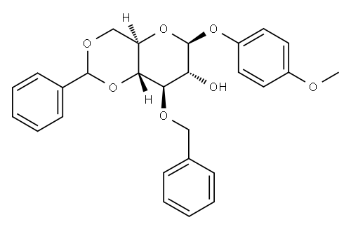 4-甲氧苯基-3-O-苄基-4,6-O-苯亚甲基-Β-D-吡喃葡萄糖苷 结构式