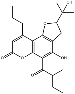 2,3-Dihydro-4-hydroxy-2-(1-hydroxy-1-methylethyl)-5-(2-methyl-1-oxobutyl)-9-propyl-7H-furo[2,3-f][1]benzopyran-7-one 结构式